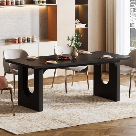 Finmind Modern Dining Table for 6 to 8 People, 70.9" Long Rectangular Kitchen Table with Spacious Tabletop and Sturdy Heavy Duty Legs for Dining Room, Black
