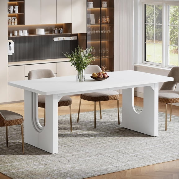 Finmind Modern Dining Table for 6 to 8 People, 70.9" Long Rectangular Kitchen Table with Spacious Tabletop and Sturdy Heavy Duty Legs for Dining Room, White