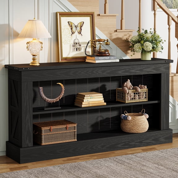 Finmind Narrow  Console Table with Shelf, 63 Inch Long EntrywayTable, Farmhouse Sofa Table Behind Couch, for Foyer, Hallway Living Room, Black