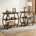 thumbnail image 1 of Finmind Narrow End Table Set of 2, 3-Tier Side Table with Storage Shelves & Metal Frame for Living Room or Bedroom, Rustic Brown, 1 of 8
