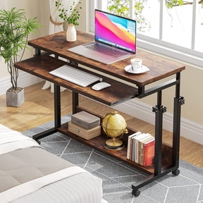 Finmind Portable Desk for Sofa and Bed, Height Adjustable Laptop Table Small Standing Desk Rolling Computer Cart with Keyboard Tray on Wheels for Home Office