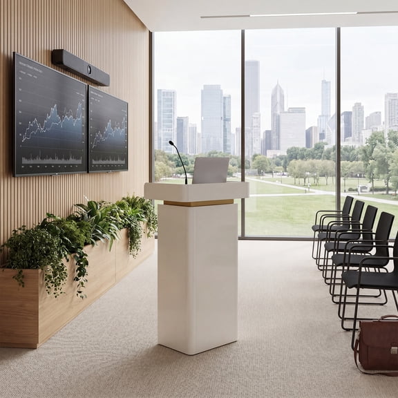 Finmind Reception Desk, Compact Front Desk with Storage Space, Modern Wooden Counter Table for Salon, Lobby, Office, Hotel, White