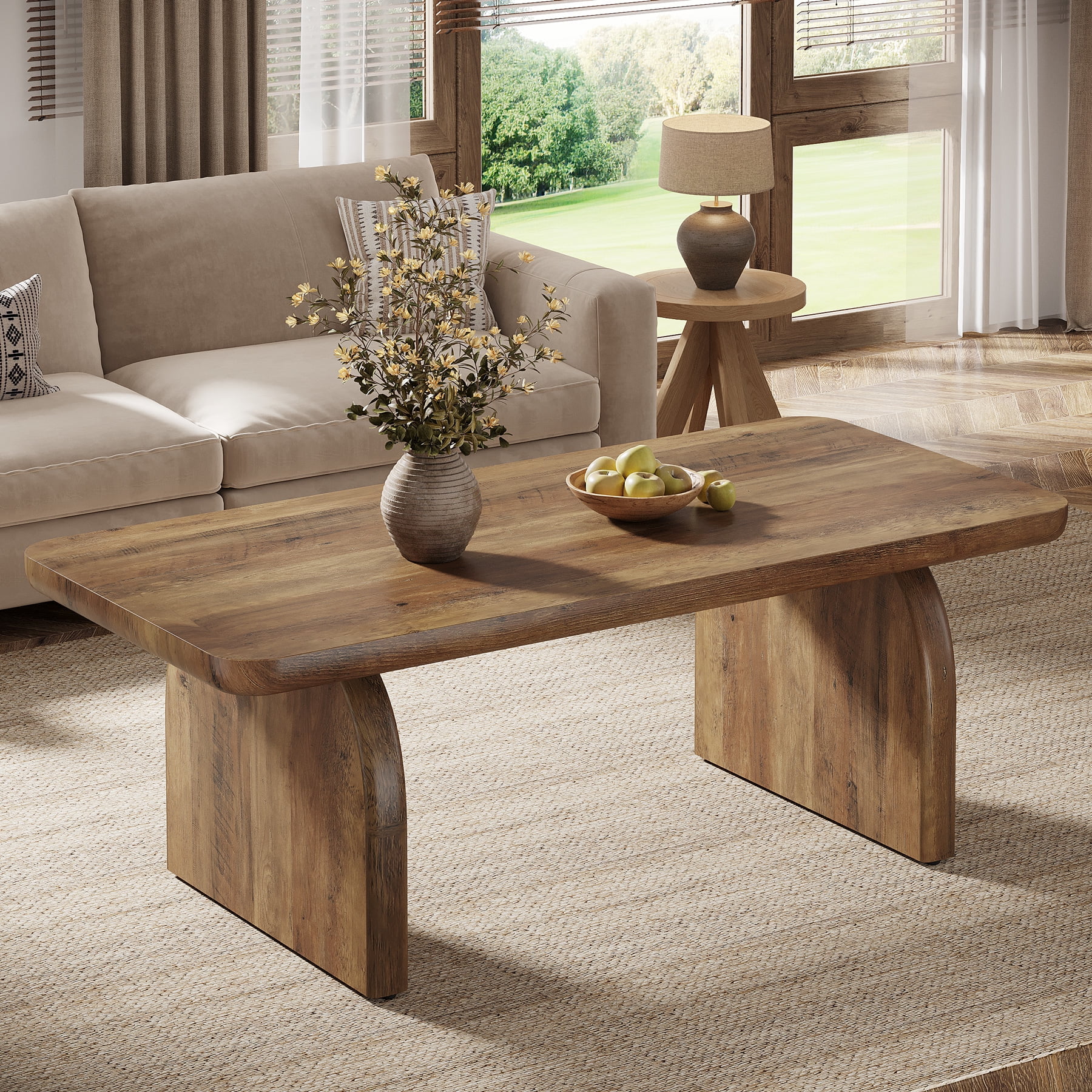 Finmind Rectangle Coffee Table, 47-Inch Wood Living Room Table, Easy Assembly