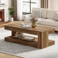 thumbnail image 1 of Finmind Rectangular Coffee Table for Living Room, 47.24-inch Farmhouse 2-Tier Accent Center Tea Cocktail Table with Storage, Brown, 1 of 9