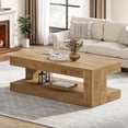 thumbnail image 1 of Finmind Rectangular Coffee Table for Living Room, 47.24-inch Farmhouse 2-Tier Accent Center Tea Cocktail Table with Storage, Light Brown, 1 of 8