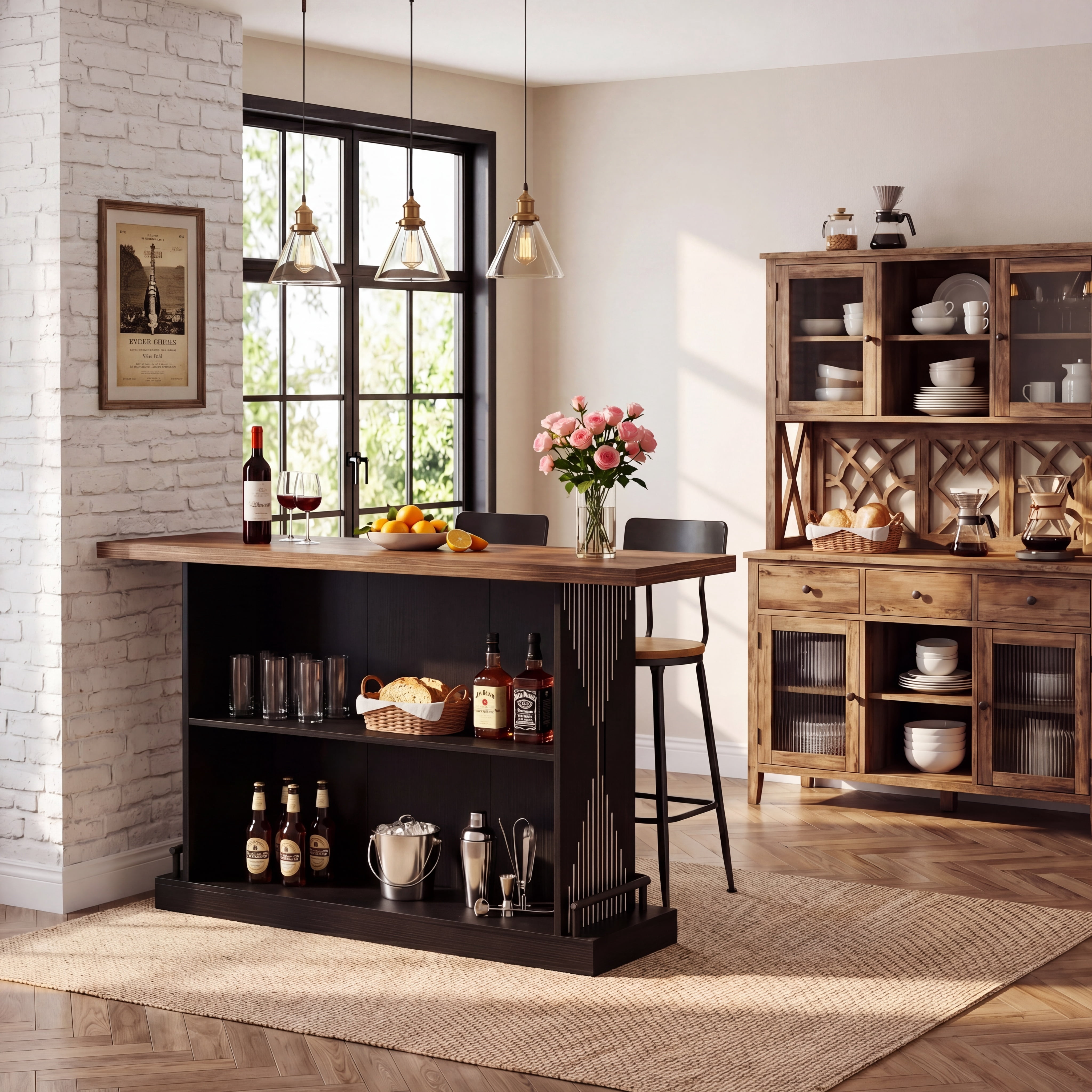 Finmind Rectangular Wood Bar Table, 63 inch Modern Counter Height Pub ...