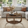 thumbnail image 1 of Finmind Round Coffee Table, 31.5" Rustic Wooden Coffee Table with 2-Tier Storage Shelf and Thick Tabletop for Living Room, Dark Brown, 1 of 7