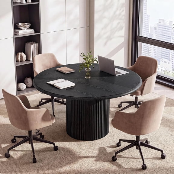 Finmind Round Conference Table for 4-6, 47" Wooden Meeting Table, Office Table, Training, Black