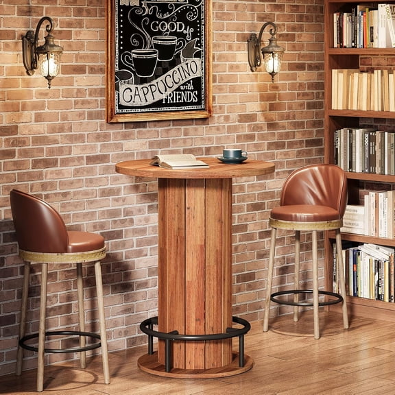 Finmind Round Dining Table, Bar Height Table, Walnut Brown (Only Table)