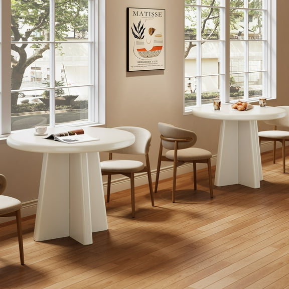 Finmind Round Table with Sturdy Base, Modern Restaurant Table for Coffee Shop SeT of 2, White