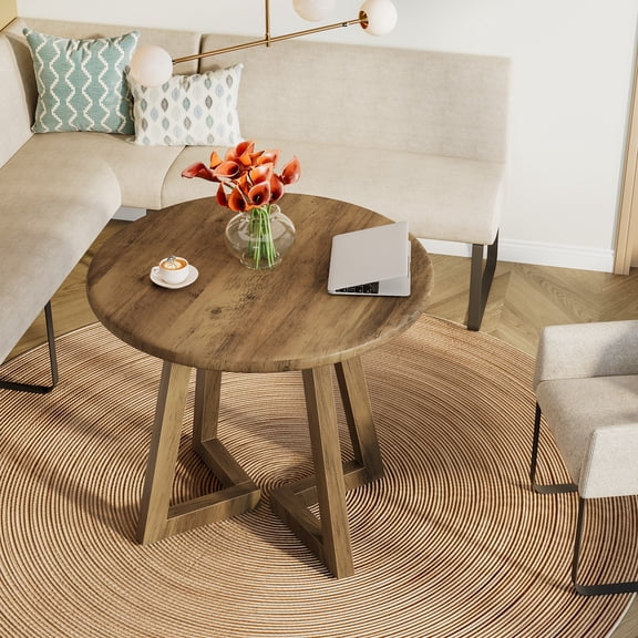 Finmind Small Round Conference Table for 4 People, 31.5-Inch Office Table, Reception Desk for Conference Room, Negotiation Room ,Brown