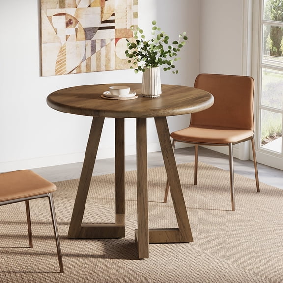 Finmind Small Round Dining Table for 2-4 People, 31.5-Inch Kitchen Table for Dining Room, Living Room, Brown