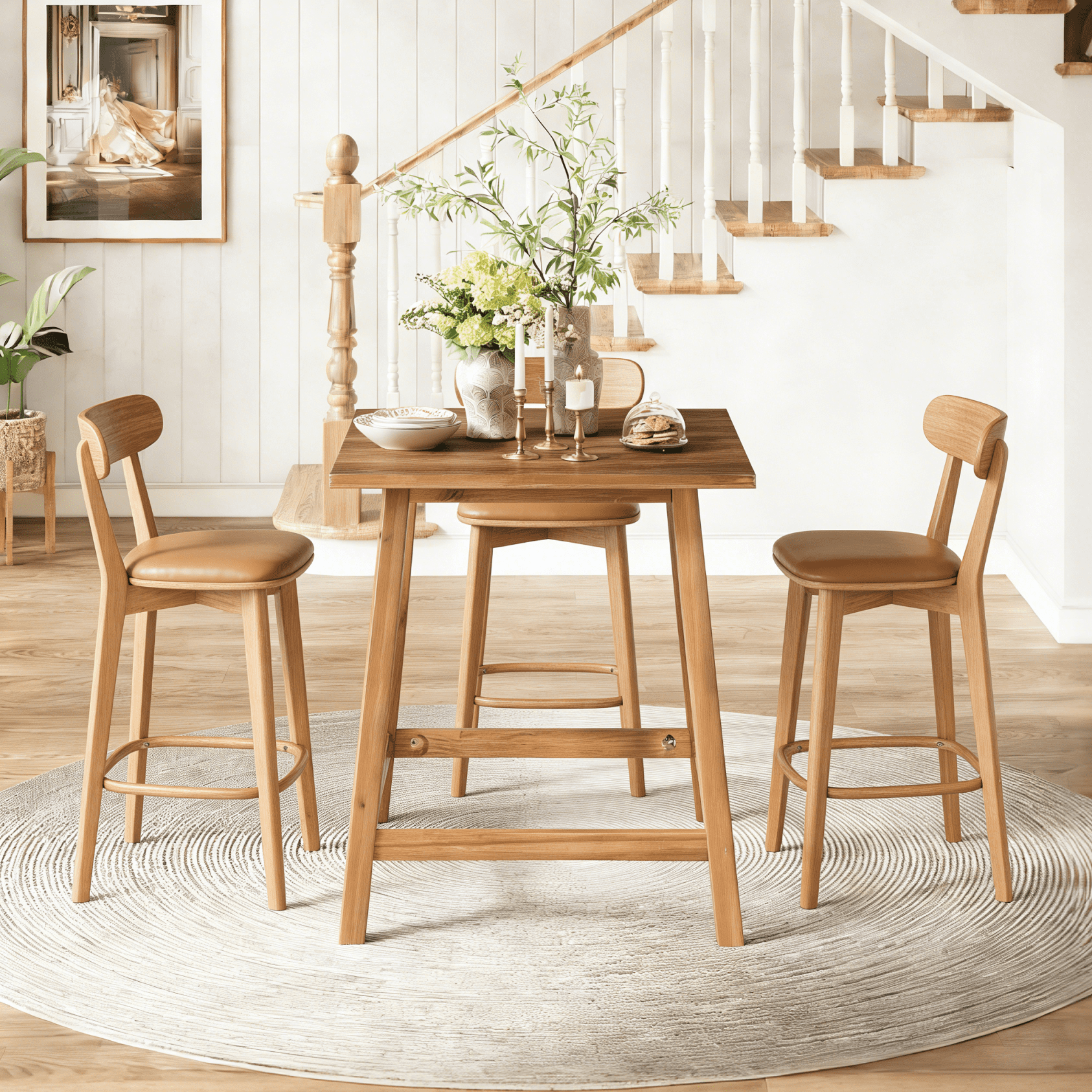 Finmind Small Solid Wood Bar Table, 31.49 inch Square Pub Bistro Table ...