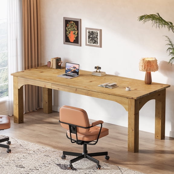 Finmind Solid Wood 2-Person Desk, 78.7“ Extra Long Computer Office Desk for Home Office,  Brown