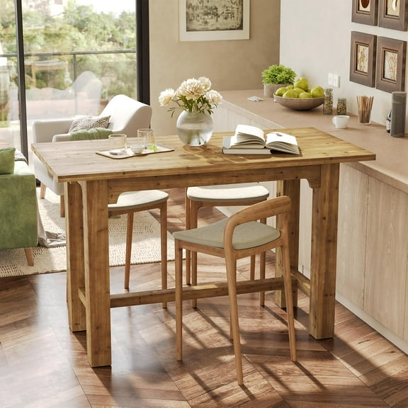 Finmind Solid Wood Bar Table, 63-Inch Long Counter Height Pub Table, High Home Bar Furniture