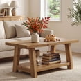 thumbnail image 1 of Finmind Solid Wood Coffee Table, 2-Tier Rectangle Accent Center Table with Lower Storage Shelf, Farmhouse Simple Cocktail Tea Tables for Living Room, Brown, 1 of 8