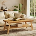 thumbnail image 1 of Finmind Solid Wood Coffee Table with Storage, 47-Inch Farmhouse Rectangle Center Table, 1 of 6