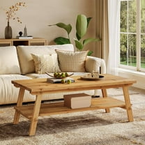 Finmind Solid Wood Coffee Table with Storage, 47-Inch Farmhouse Rectangle Center Table