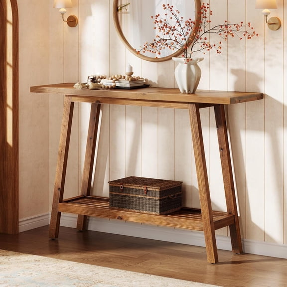 Finmind Solid Wood Console Table, 41.3" Rustic Entryway Table with Storage Shelf