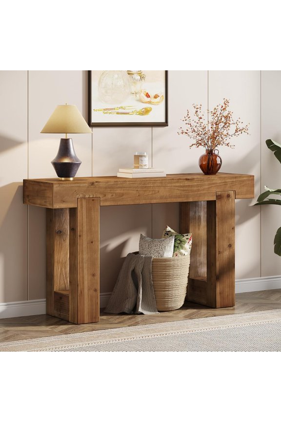 Solid Wood Console Table, 55-Inch Farmhouse Sofa Table Behind The Couch