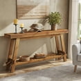thumbnail image 1 of Finmind Solid Wood Console Table, 63-Inch Long Farmhouse Style Double-Layer Hall Table, Sofa Table with Shelf Behind the Couch, Suitable for Living Room, Foyer, Entryway, Brown, 1 of 8