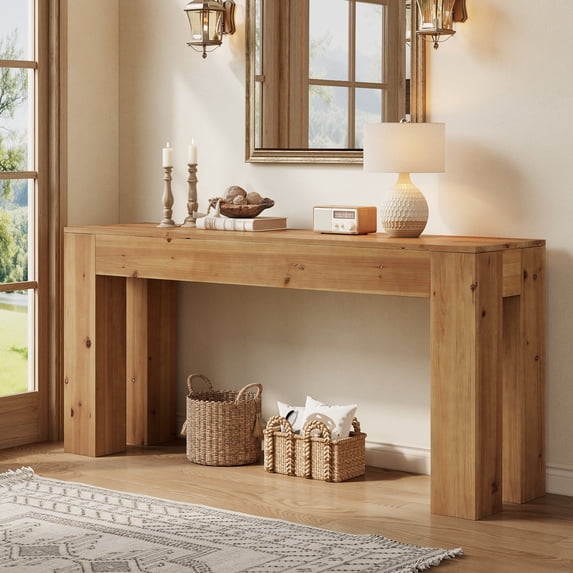 Finmind Solid Wood Console Table, 70.87" Extra Long Entryway Table for Hallway, Easy Assembly, Light Brown