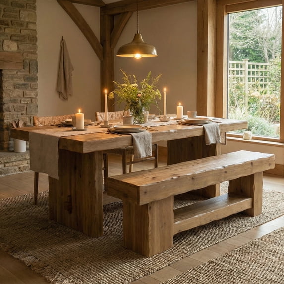 Finmind Solid Wood Dining Bench, 63 inch Farmhouse Kitchen Table Bench ...