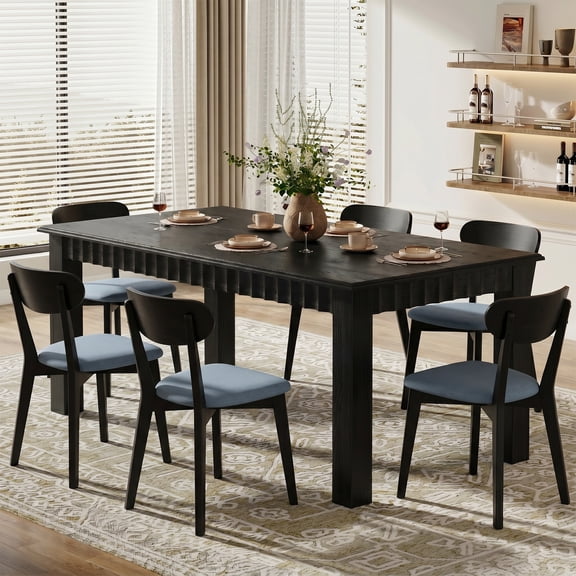 Finmind Solid Wood Dining Table for 6, 63 inch Farmhouse Kitchen Table with Heavy Duty Legs for Home, Kitchen Black