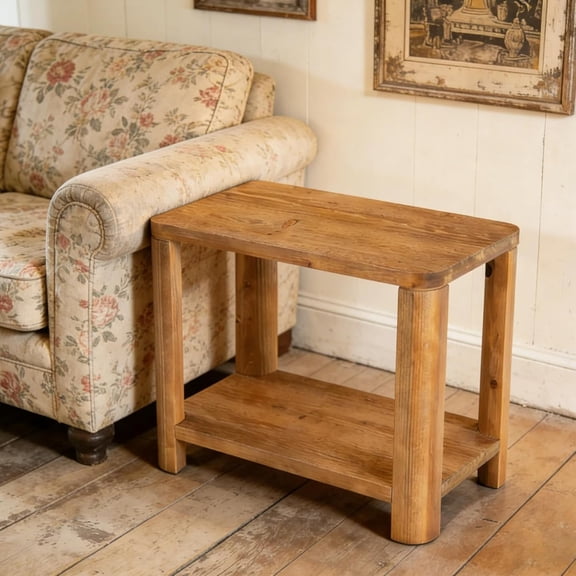 Finmind Solid Wood End Table, Farmhouse 2-Tier Side Table, Rectangle Bedside Nightstand for Bedroom & Living Room, Brown (2PC)