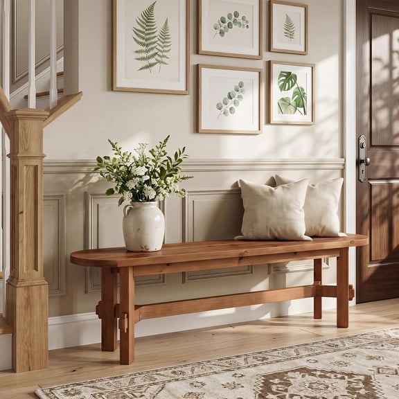 Finmind Solid Wood Entryway Bench, Shoe Storage Bench, End of Bed, Hallway, Brown