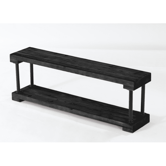 Finmind Solid Wood Entryway Bench with Shelf, 63 Inch Industrial Storage Bench with Thickened Metal Tubing, Black