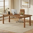 thumbnail image 1 of Finmind Solid Wood Executive Desk, 63-Inch Large Office Computer Desk with Heavy Duty Legs, Modern Study Writing Table Workstation for Home Office, Rustic Brown, 1 of 8