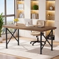 thumbnail image 1 of Finmind Solid Wood Executive Desk, 63 inch Industrial Home Office Desk with Sturdy X-Shaped Metal Legs, Brown and Black, 1 of 10