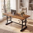 thumbnail image 1 of Finmind Solid Wood Executive Desk, 63-inch Office Computer Desk, Large Industrial Writing Table for Home Office, Brown and Black, 1 of 7
