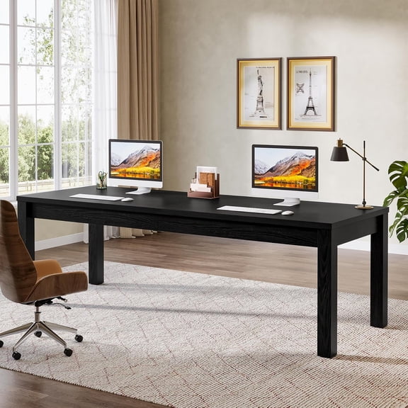 Finmind Solid Wood Extra Long Desk 2-Person Desk, 78.7 Inches Farmhouse Work Writing Study Workstation Double Computer Table