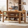 thumbnail image 1 of Finmind  Solid Wood Kitchen Island with Storage Shelves,  63-Inch Farmhouse Island Table with Seating, Counter Height Bar Table for Kitchen, Dining Room, Natural Wood, 1 of 9