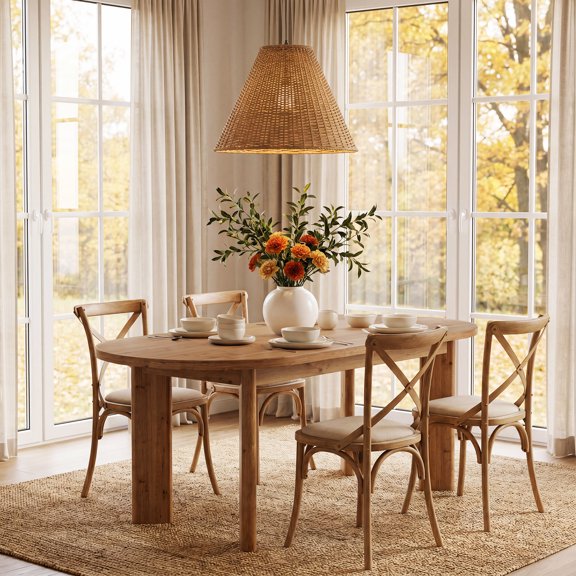 Finmind Solid Wood Oval Dining Table for 4-6 People, 63" Rustic Farmhouse Kitchen Table