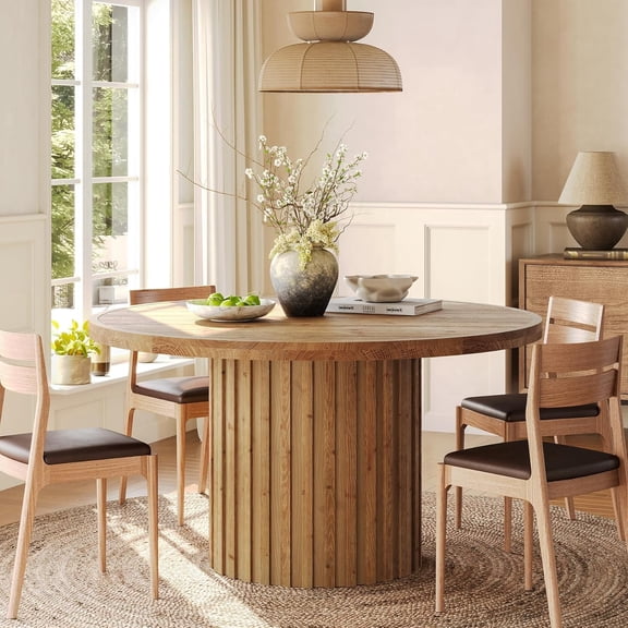 Finmind Solid Wood Round Dining Table for 4-6, 47" Round Kitchen Table, Living Room, Natural
