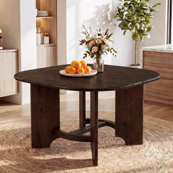 Finmind Solid Wood Square Dining Table for 4, 47.24-inch Farmhouse Kitchen Table with Sturdy Base, for Living Room, Kitchen/Dining Room, Walnut