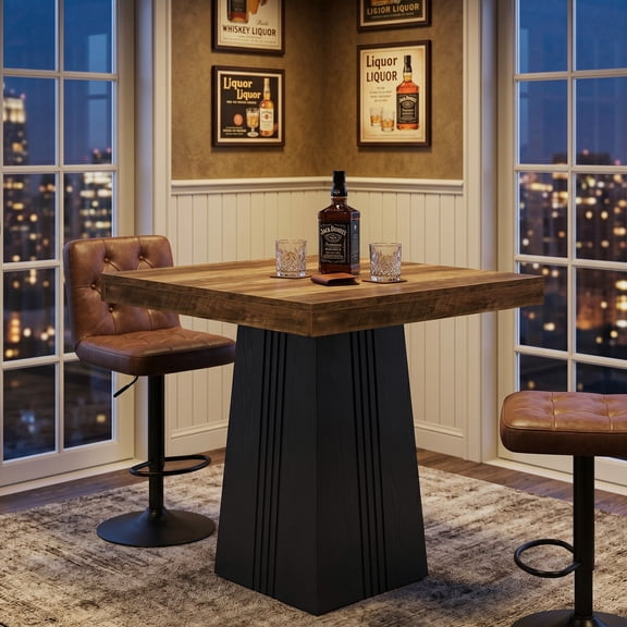 Finmind Square Bar Table, 35.4"H Bistro Pub Table with Fluted Hollow Base for Living Room, Home Bar, Cafe, Small Space