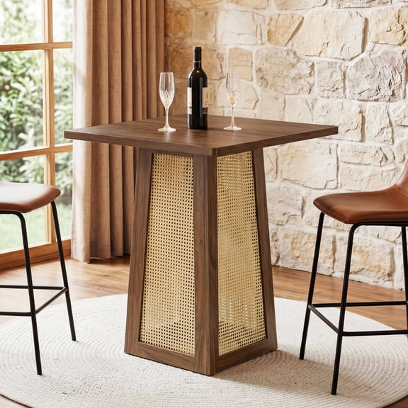 Finmind Square Bar Table, Farmhouse Counter Height Pub Table with Pedestal Base for Home Bar, Living Room, Small Space