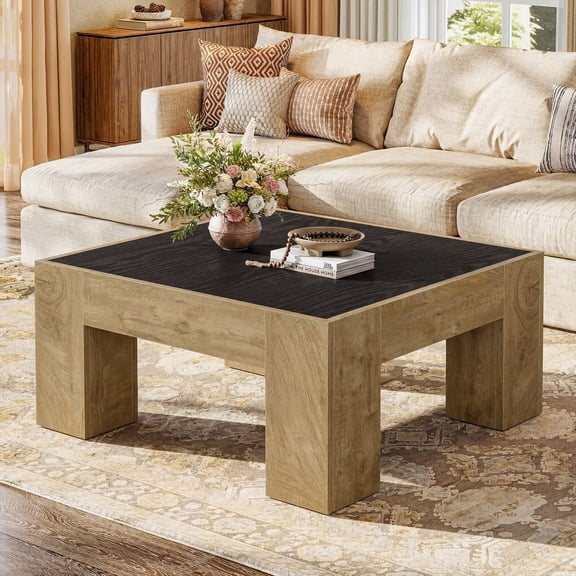 Finmind Square Coffee Table for Living Room, 31.5'' Modern Large Center Table, Easy Assembly, Black & Brown