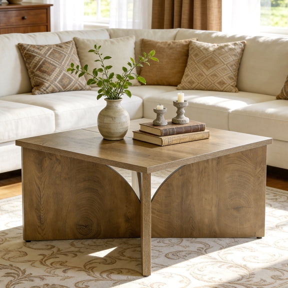 Finmind Square Coffee Table for Living Room, 31.5 inch Farmhouse Accent Center Table with Sturdy Base, Easy Assembly, Rustic Brown