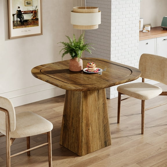 Finmind Square Dining Table for 2-4, 31.5" Farmhouse Small Kitchen Table with Heavy-Duty Pedestal Base for Dining Room, Rustic Brown