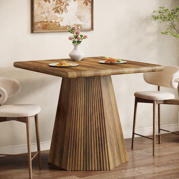 Finmind Square Dining Table for 4, 31.5-Inch Farmhouse Kitchen Table with Sturdy Pedestal Base for Kitchen & Dining Room & Living Room, Rustic Brown