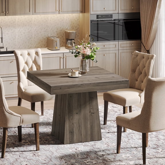 Finmind Square Dining Table for 4, 31.5-inch Farmhouse Kitchen Table with Sturdy Pedestal Base, Wood Dinner Table for Living Room, Light Gray