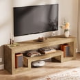 thumbnail image 1 of Finmind TV Stand for 55/60/65 Inch TVs, 63 Inch Farmhouse Entertainment Center with Open Storage Shelves, Television Console Table for Living Room, Bedroom, Natural Brown, 1 of 9