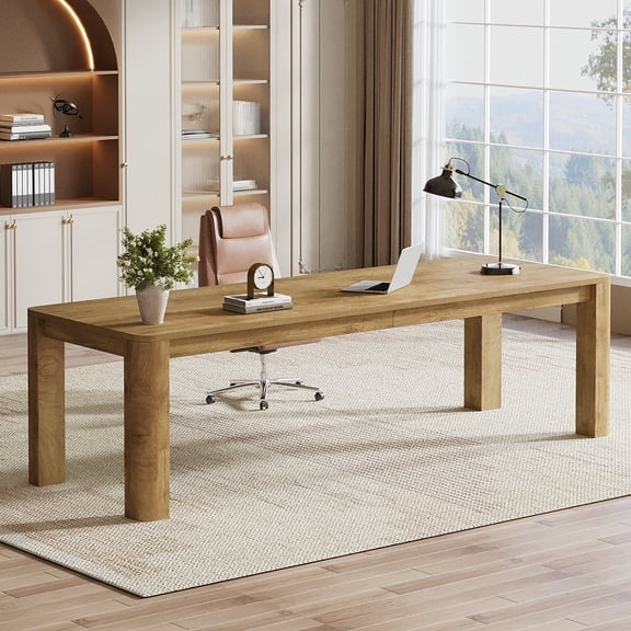 Finmind Two Person Desk, 79-Inch Long Double Computer Desk for Home, Large Writing Desk for Office, Wood Color
