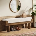 thumbnail image 1 of Finmind Upholstered Entryway Bench, Shoe Bench Padded Seat with Solid Wood Legs, End of Bed Footstool for Living Room, Mudroom, Hallway, White & Brown, 1 of 8