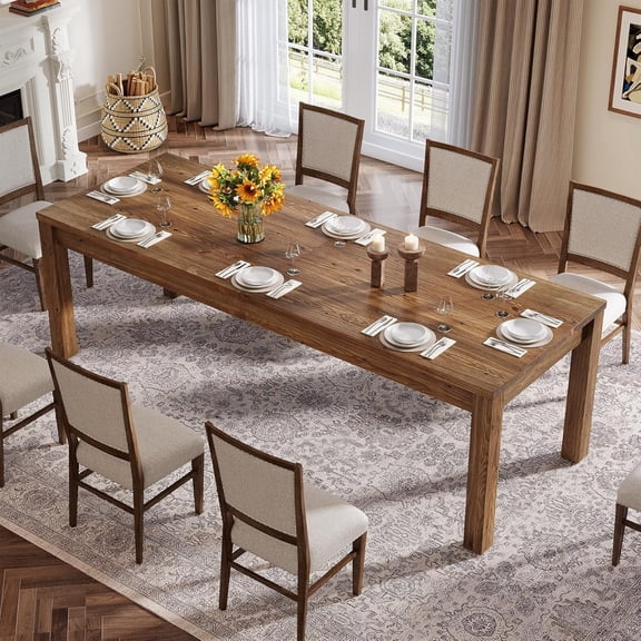 Finmind Wood 71" Large Rustic Dining Table for 6 8 10, Farmhouse Solid Wood Rustic Kitchen Table